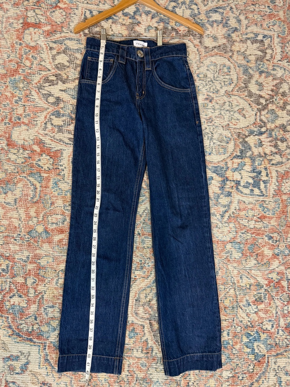 FRAME Oversized Luxury Jeans 24 Rinse Dark Wash Cuffed Straight Leg 100% Cotton - Picture 4 of 12